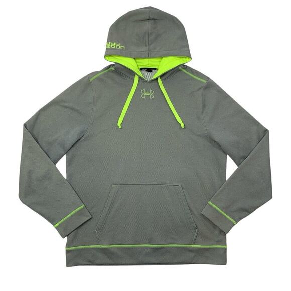 Under Armour Hoodie Mens L Large Grey Highlighter Loose Tech Fleece Pullover - Picture 1 of 15